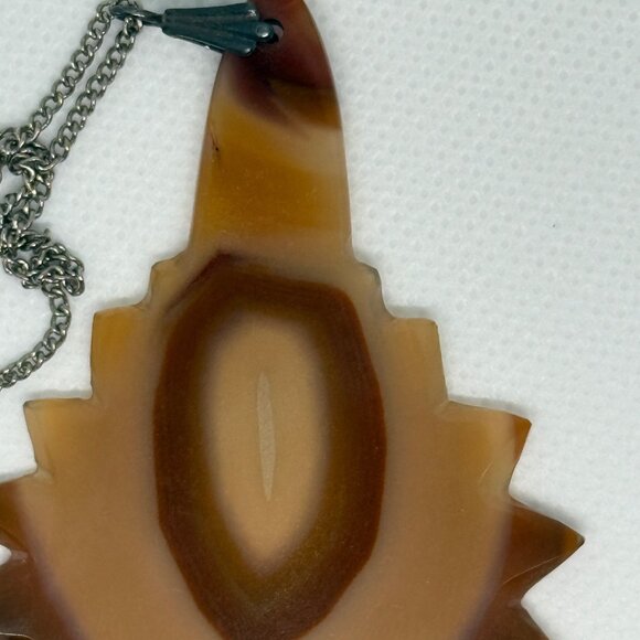 Sunburst Banded Agate Slice 3" Pendant With Silver-Tone Chain - Picture 3 of 3